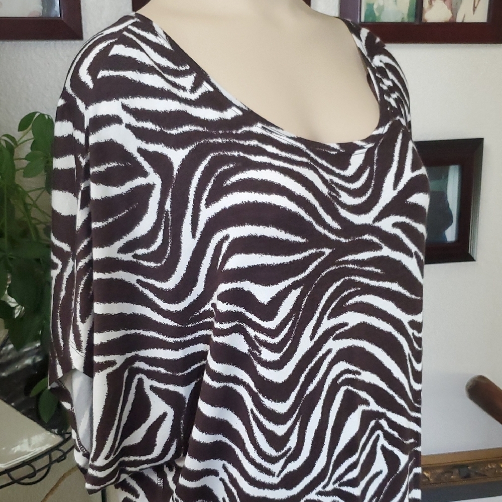 Michael Kors Black and White Zebra Print Short Sleeve Top